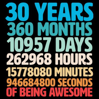 30 Years Of Being Awesome 30th Birthday Time Breakdown T-Shirt