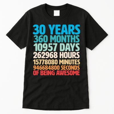 30 Years Of Being Awesome 30th Birthday Time Breakdown Tall T-Shirt