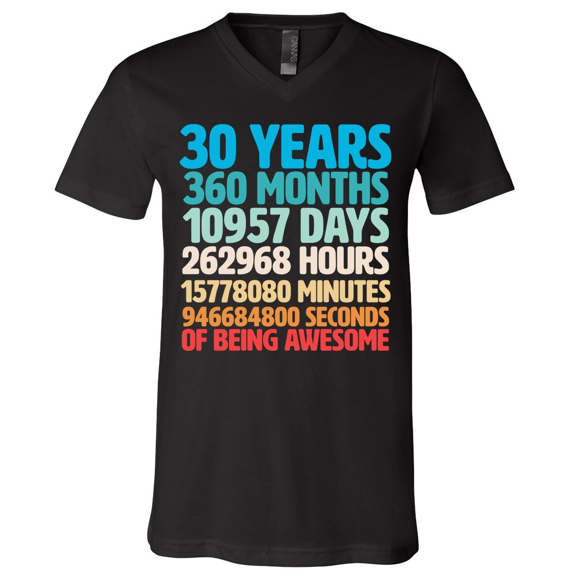 30 Years Of Being Awesome 30th Birthday Time Breakdown V-Neck T-Shirt