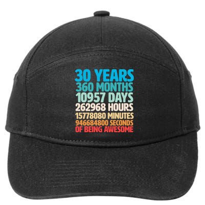 30 Years Of Being Awesome 30th Birthday Time Breakdown 7-Panel Snapback Hat