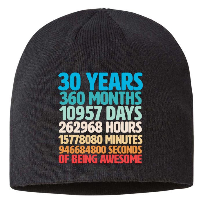 30 Years Of Being Awesome 30th Birthday Time Breakdown Sustainable Beanie