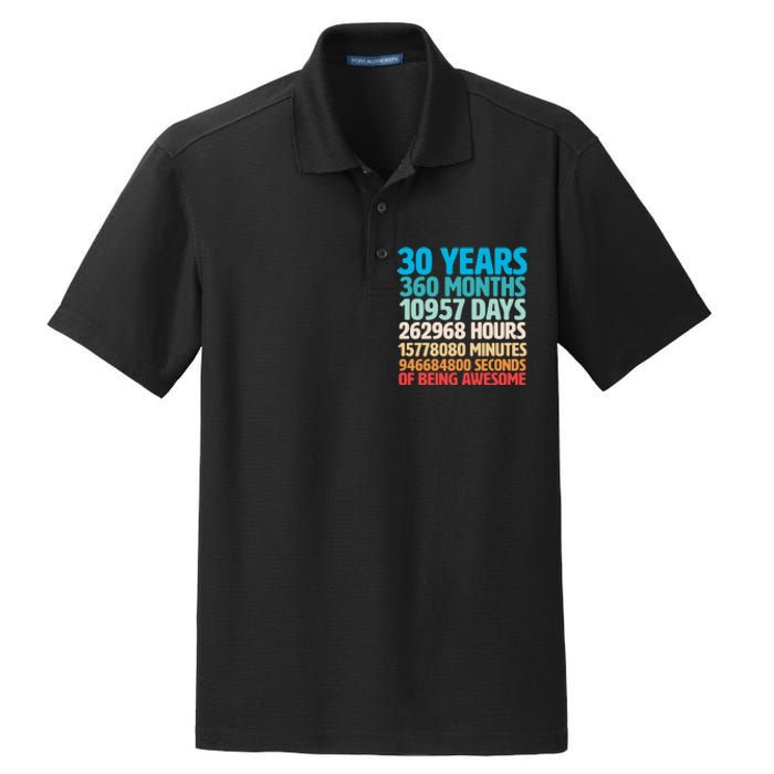 30 Years Of Being Awesome 30th Birthday Time Breakdown Dry Zone Grid Polo