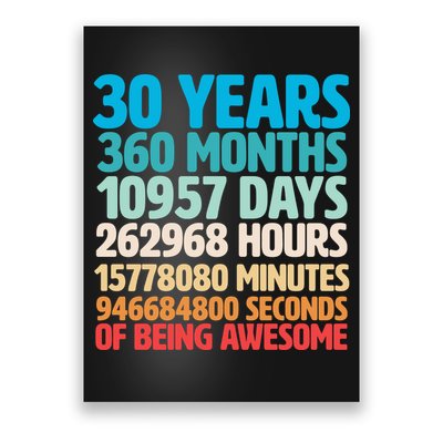 30 Years Of Being Awesome 30th Birthday Time Breakdown Poster