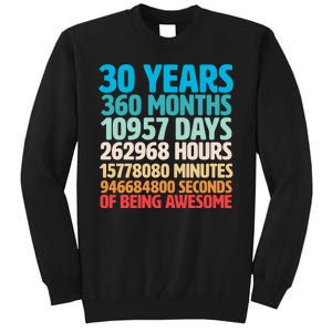 30 Years Of Being Awesome 30th Birthday Time Breakdown Tall Sweatshirt