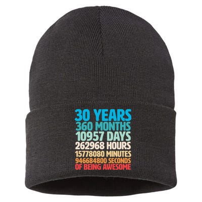 30 Years Of Being Awesome 30th Birthday Time Breakdown Sustainable Knit Beanie