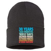 30 Years Of Being Awesome 30th Birthday Time Breakdown Sustainable Knit Beanie