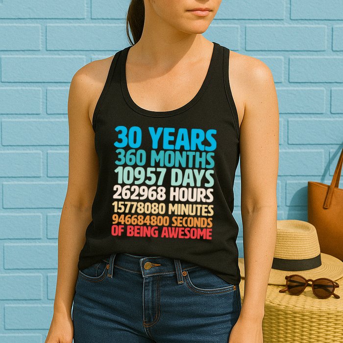 30 Years Of Being Awesome 30th Birthday Time Breakdown Womens Tank Top