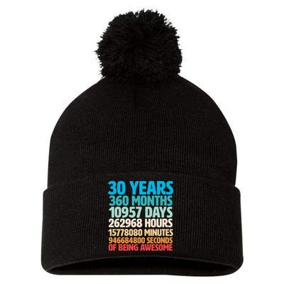 30 Years Of Being Awesome 30th Birthday Time Breakdown Pom Pom 12in Knit Beanie