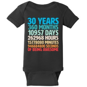 30 Years Of Being Awesome 30th Birthday Time Breakdown Baby Bodysuit