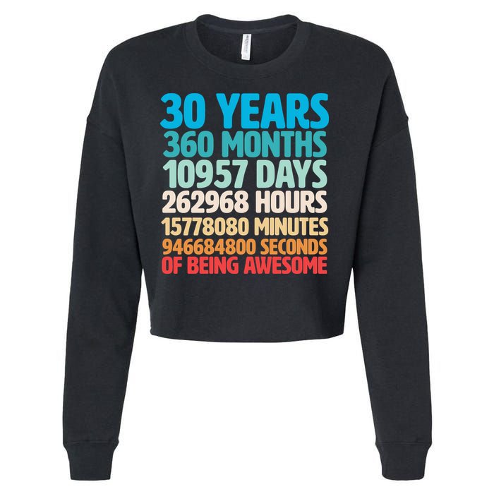 30 Years Of Being Awesome 30th Birthday Time Breakdown Cropped Pullover Crew