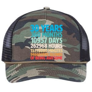 30 Years Of Being Awesome 30th Birthday Time Breakdown Retro Rope Trucker Hat Cap