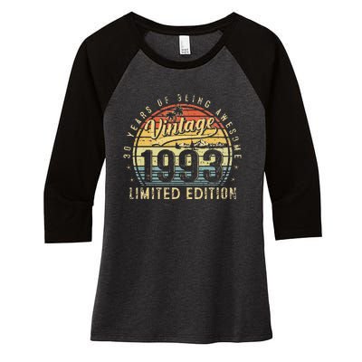 30 Year Old Vintage 1993 Limited Edition 30th Birthday Gifts Women's Tri-Blend 3/4-Sleeve Raglan Shirt