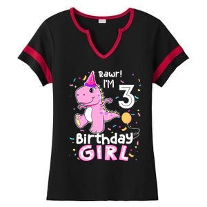 3 Year Old Dinosaur Birthday 3rd T Rex Dino Three Saurus Ladies Halftime Notch Neck Tee