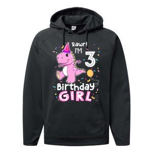 3 Year Old Dinosaur Birthday 3rd T Rex Dino Three Saurus Performance Fleece Hoodie