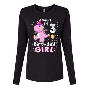 3 Year Old Dinosaur Birthday 3rd T Rex Dino Three Saurus Womens Cotton Relaxed Long Sleeve T-Shirt