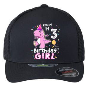 3 Year Old Dinosaur Birthday 3rd T Rex Dino Three Saurus Flexfit Unipanel Trucker Cap