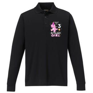 3 Year Old Dinosaur Birthday 3rd T Rex Dino Three Saurus Performance Long Sleeve Polo