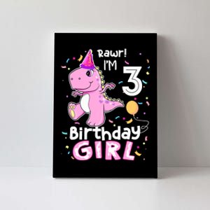 3 Year Old Dinosaur Birthday 3rd T Rex Dino Three Saurus Canvas