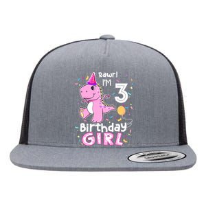 3 Year Old Dinosaur Birthday 3rd T Rex Dino Three Saurus Flat Bill Trucker Hat