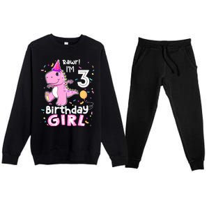 3 Year Old Dinosaur Birthday 3rd T Rex Dino Three Saurus Premium Crewneck Sweatsuit Set