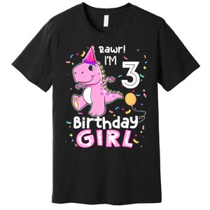 3 Year Old Dinosaur Birthday 3rd T Rex Dino Three Saurus Premium T-Shirt