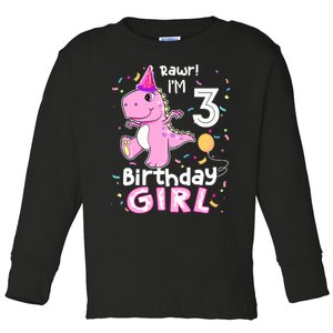 3 Year Old Dinosaur Birthday 3rd T Rex Dino Three Saurus Toddler Long Sleeve Shirt