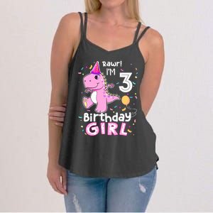 3 Year Old Dinosaur Birthday 3rd T Rex Dino Three Saurus Women's Strappy Tank