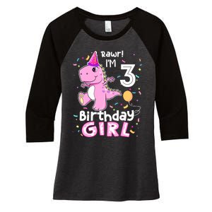 3 Year Old Dinosaur Birthday 3rd T Rex Dino Three Saurus Women's Tri-Blend 3/4-Sleeve Raglan Shirt