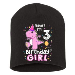 3 Year Old Dinosaur Birthday 3rd T Rex Dino Three Saurus Short Acrylic Beanie