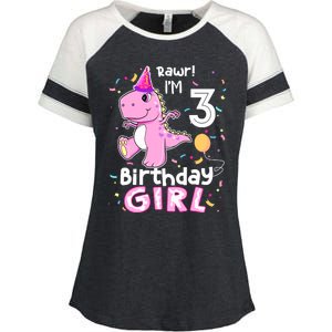 3 Year Old Dinosaur Birthday 3rd T Rex Dino Three Saurus Enza Ladies Jersey Colorblock Tee