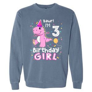 3 Year Old Dinosaur Birthday 3rd T Rex Dino Three Saurus Garment-Dyed Sweatshirt