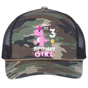 3 Year Old Dinosaur Birthday 3rd T Rex Dino Three Saurus Retro Rope Trucker Hat Cap