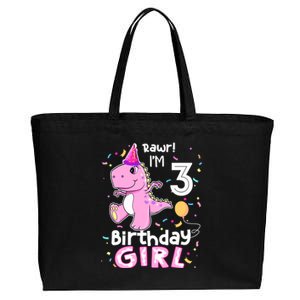 3 Year Old Dinosaur Birthday 3rd T Rex Dino Three Saurus Cotton Canvas Jumbo Tote