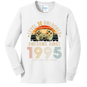 30 Year Old Gifts 1995 Level 30 Unlocked 30th Birthday Kids Long Sleeve Shirt