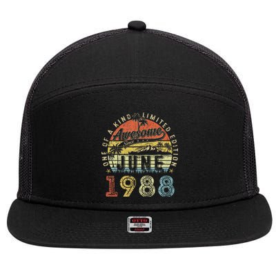 35 Year Old Awesome Since June 1988 35th Birthday 7 Panel Mesh Trucker Snapback Hat