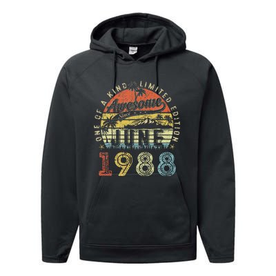 35 Year Old Awesome Since June 1988 35th Birthday Performance Fleece Hoodie