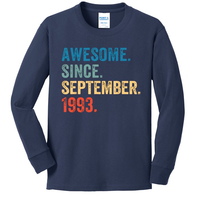 30 Years Old Awesome Since September 1993 30th Birthday Kids Long Sleeve Shirt