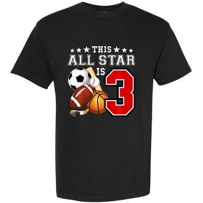 3 Year Old Sports Star Birthday Party All Sport 3rd Gift Garment-Dyed Heavyweight T-Shirt