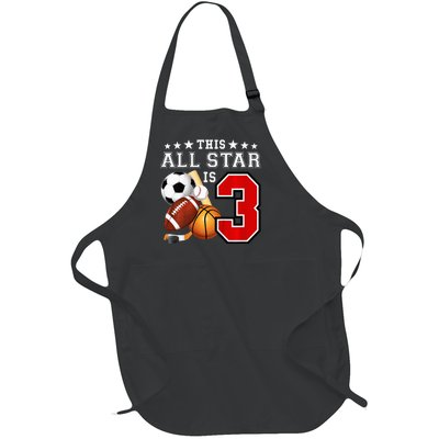 3 Year Old Sports Star Birthday Party All Sport 3rd Gift Full-Length Apron With Pockets