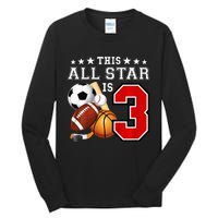 3 Year Old Sports Star Birthday Party All Sport 3rd Gift Tall Long Sleeve T-Shirt