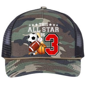 3 Year Old Sports Star Birthday Party All Sport 3rd Gift Retro Rope Trucker Hat Cap