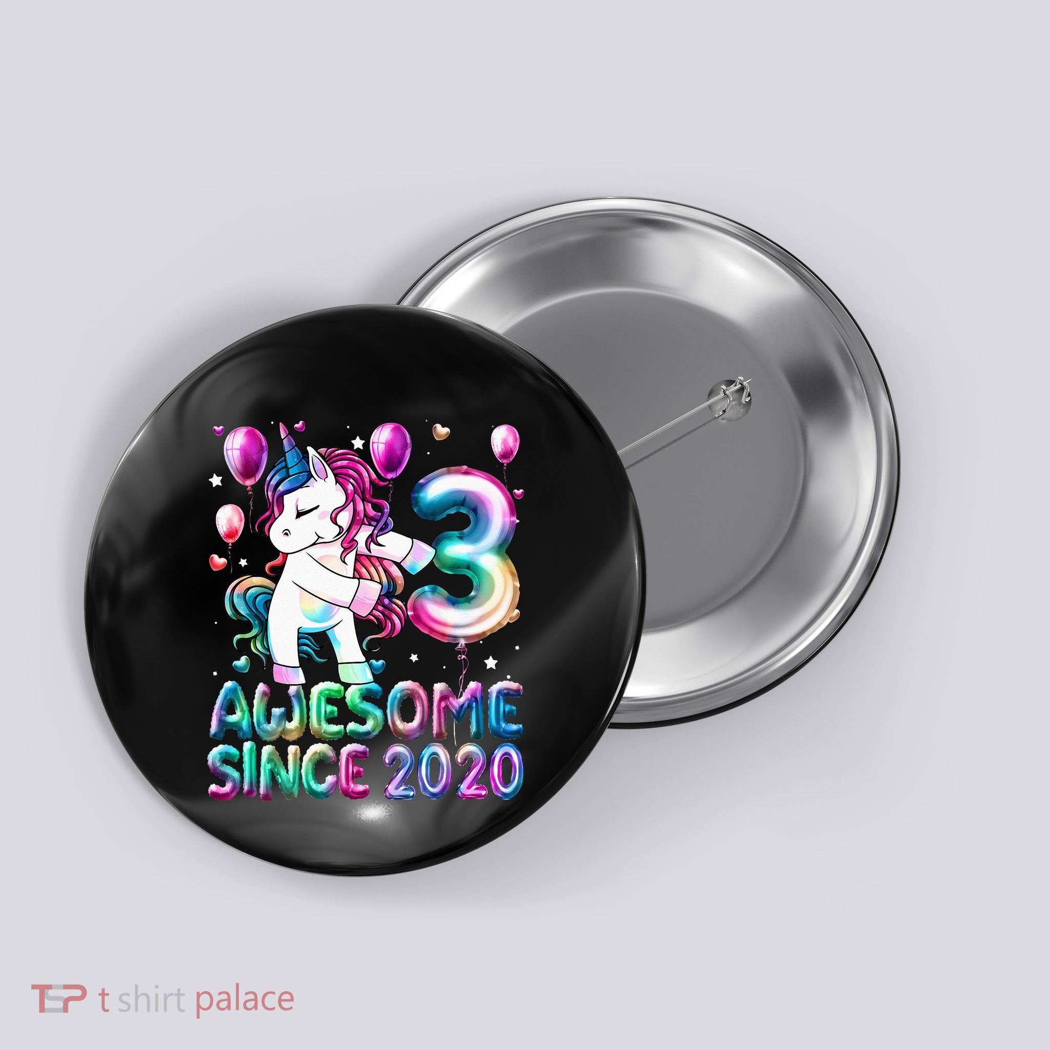 3 Years Old Unicorn Flossing 3rd Birthday Girl Unicorn Party Button