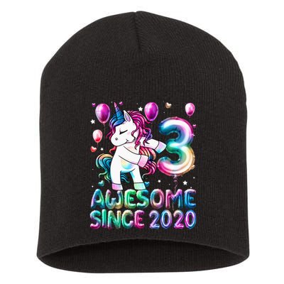 3 Years Old Unicorn Flossing 3rd Birthday Girl Unicorn Party Short Acrylic Beanie