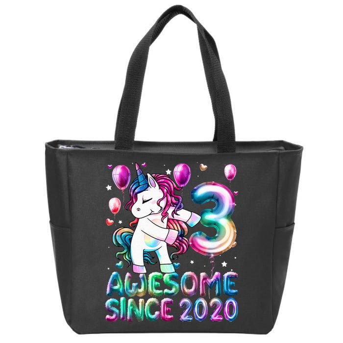 3 Years Old Unicorn Flossing 3rd Birthday Girl Unicorn Party Zip Tote Bag