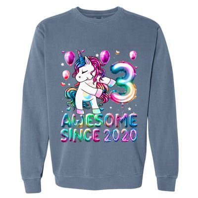 3 Years Old Unicorn Flossing 3rd Birthday Girl Unicorn Party Garment-Dyed Sweatshirt