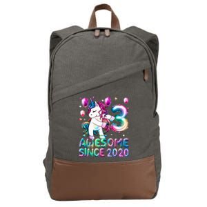 3 Years Old Unicorn Flossing 3rd Birthday Girl Unicorn Party Cotton Canvas Backpack