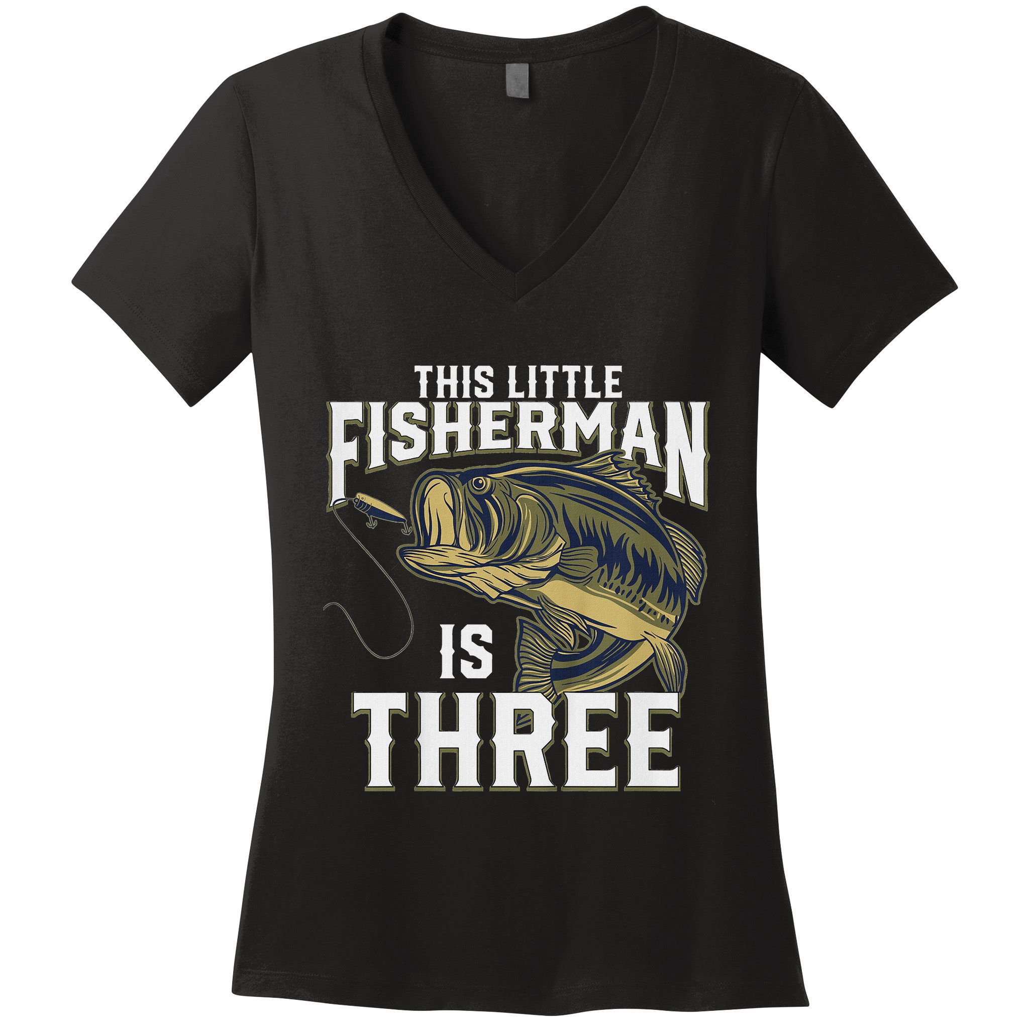3 Year Old Fishing Birthday Party Fisherman 3rd Gift For Boy Women's V-Neck T-Shirt