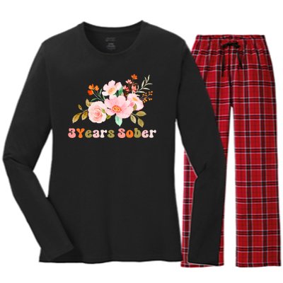 3 Years Sober Gift Sober Anniversary Gift Sobriety Gift Recovery Soberversary Women's Long Sleeve Flannel Pajama Set 