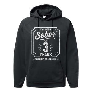 3 Years Sober Sobriety Anniversary Sober Anniversary Performance Fleece Hoodie