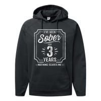 3 Years Sober Sobriety Anniversary Sober Anniversary Performance Fleece Hoodie